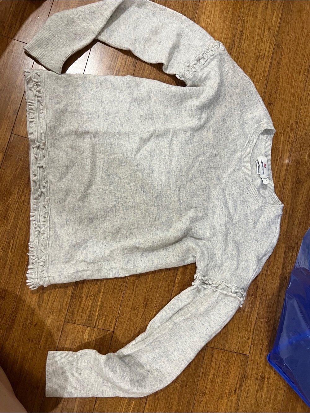 Vineyard Vines Light Gray Crewneck Sweater with Fringe Trim